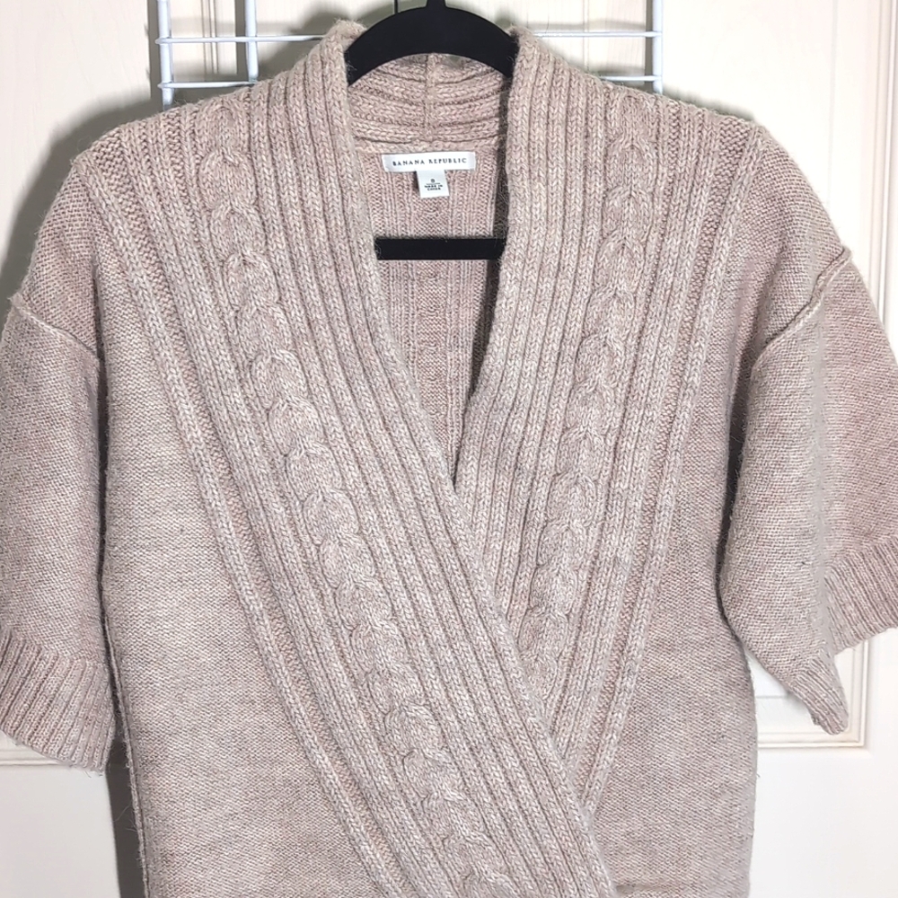 Banana Republic Small Tan Luxurious Wool & Alpaca Blend Faux Wrap Knit Sweater - Picture 3 of 13